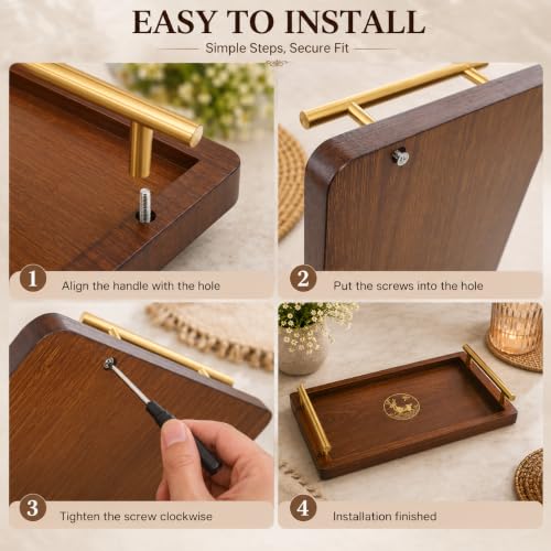 Image of Curated Cart Wooden Serving Tray with Handles - Pack of 2 - Eco-Friendly Rustic Tray for Serving Snacks, Coffee Table, Breakfast, Food, Small & Medium Size (Tray - Rectangle - 2P - Dark Brown)