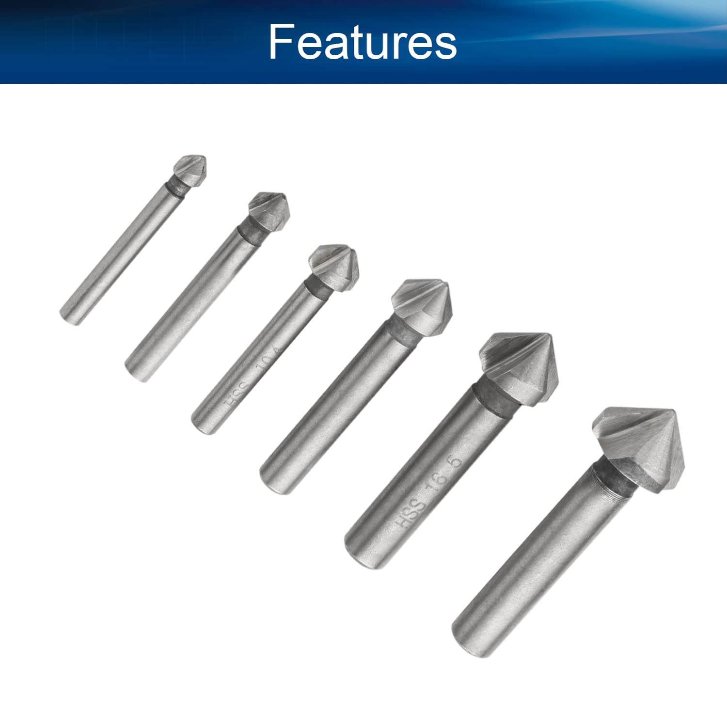 Auniwaig 90 Degree 3 Flute HSS Countersink Cutter Coated Chamfer Cutter End Mill Drill Bits Silver Cutting Tool Set Pack of 6pcs