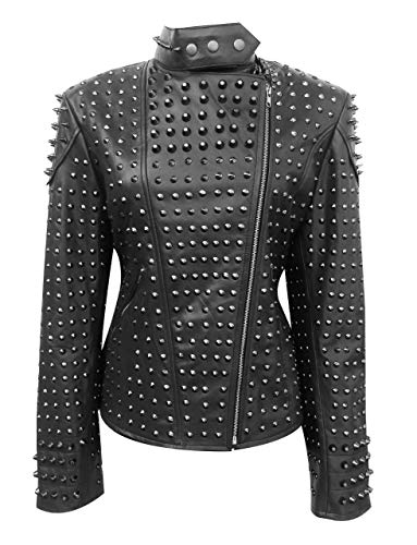 Veste de motard en cuir véritable femme noir blouson biker taille XXL