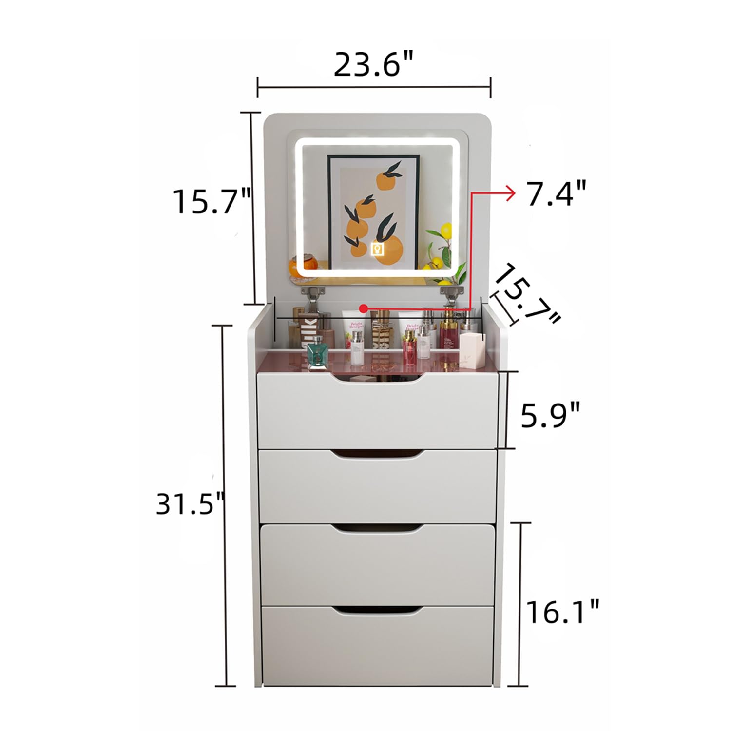 MATONELL 3 in 1 Vanity Desk with Plip Top Mirror,Small Make Up Vanity Set with Visible Glass Desktop,Compact Makeup Vanity with 3 Drawers,Cushioned Tool,Dressing Table for Bedroom