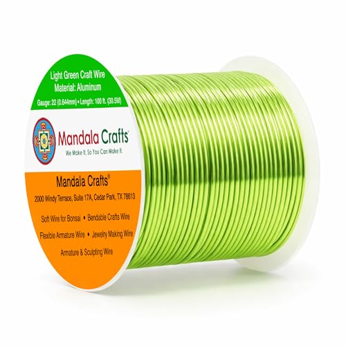 Image of Mandala Crafts 22 Gauge Light Green Anodized Aluminum Craft Wire, 100 FT | Colored, Flexible, Bendable, for Bonsai, Armature, Sculpting, Wire Wrapping, Jewelry Making, Weather & Tarnish Resistant