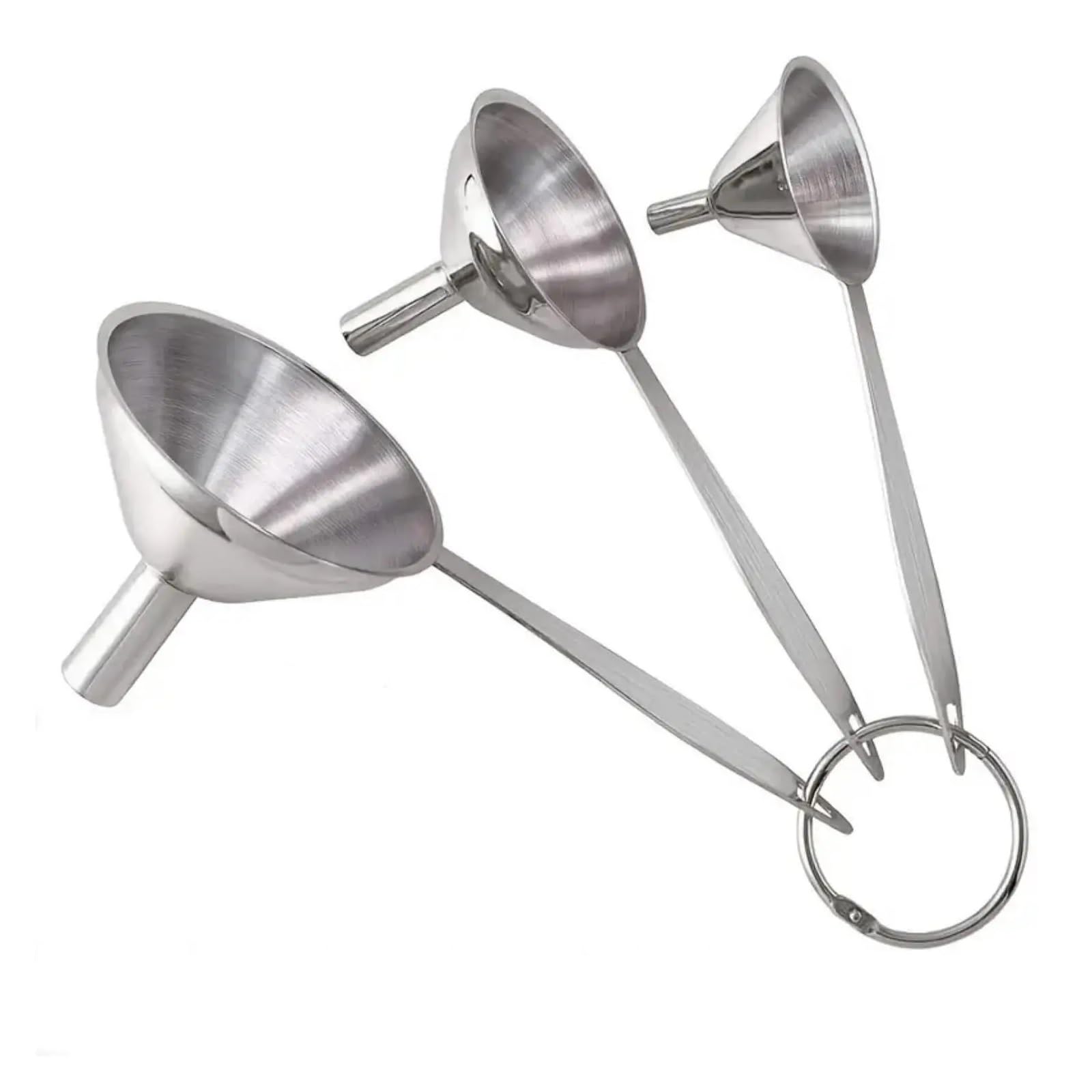 Embudos de Acero Inoxidable 304 con Cepillo de Limpieza, Juego de 4, Embudo pequeño for transferir aceites Esenciales, líquidos, fluidos y Especias.