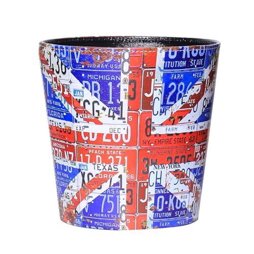 Image of PU Leather Small Trash Can Wastebasket, Round Garbage Container Basket for Bathrooms, Laundry Room, Kitchens, Offices, Kids Rooms, Bedrooms,Dorms,Home Decorative Art Bin, 2.9 Gallon (Union Jack)