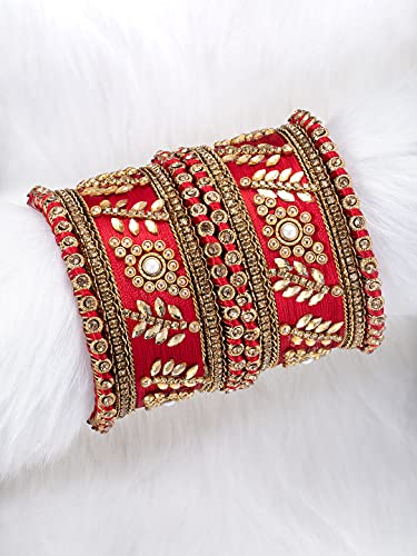 Image of Peora Silk Thread Kundan & Stone Studded Chuda Bangles Set Gift for Women