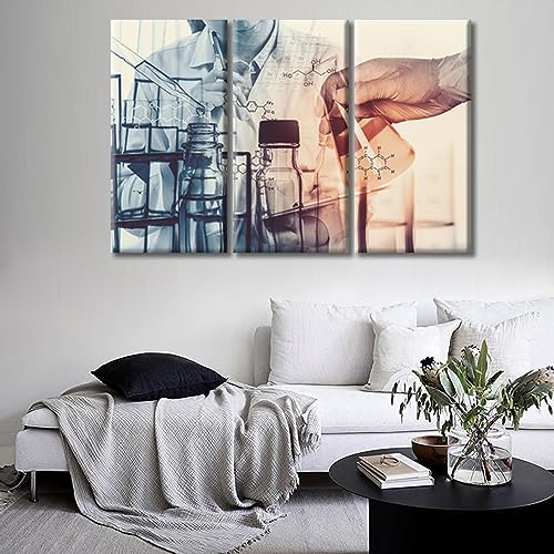 Image of Laboratory Wall Art Bedroom 3 Panels Chemical Equations and Periodic Table Background Posters & Prints Paintings for Wall Decorations Giclee Print Gallery Packaging Artwork Ready to Hang (42 inch Wx28 H)