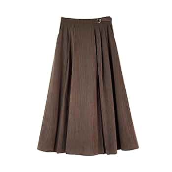 TatbUL Women's Brown Corduroy Maxi Skirt Chic Side Buckle