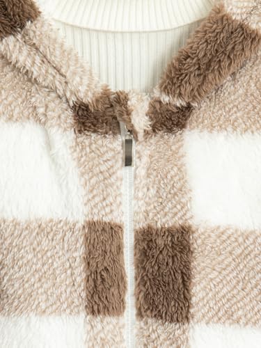 Girls' Plaid Fleece Jacket, Zip Up Hoodie with Plush Coat, Warm Winter Outwear4