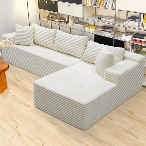 Image of Sectional couches for Living Room Corduroy Couch, 104 inch Cloud Sectional Couch with L-Shape Chaise, Modern Modular Sofa, Deep Seat Comfort, No Assembly Required(Plush Corduroy, Right Facing Chaise)