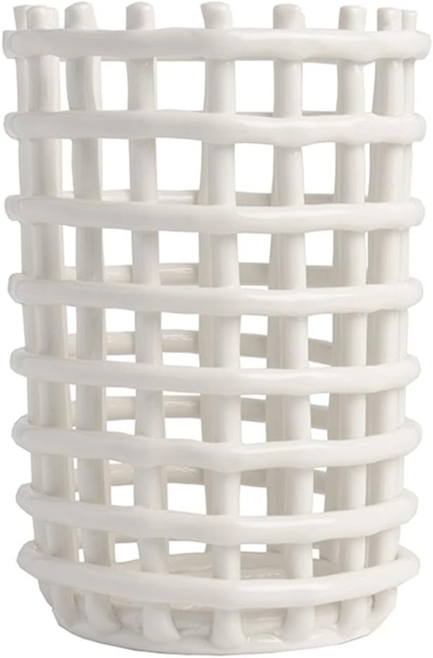 Mlaea Hand-Woven Ceramic Flower Baskets, White Hollow Dried Flower Vase, Delicate Tulip Vase, Nordic Style, Durable, Tall 17.5cm/20cm(Size:12.5 * 17.5cm)
