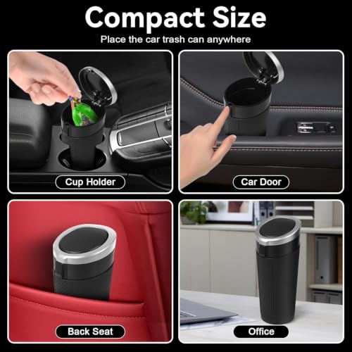 Image of Soko Premium Car Bin Mini Car Trash Can With Lid, Small Portable Garbage Plastic Bin, Car Accessories, Leakproof Vehicle Cup Holder Waste Storage For Car, Home, Press-Top & Flip-Top Lid - Silver