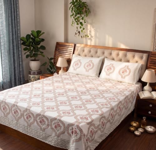 Image of Bedsheet with 2 Pillow Covers, Pink, King Size