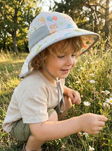 Image of icolor Kids Sun Hat UPF50+ Sun Protection Bucket Hat Toddler Summer Beach Play Hats with Neck Flap for Girl Boy Ages 3~10