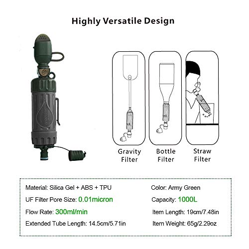 Purificador de bebida, Andoer Purificador de água de múltiplas funções Filtro de água portátil de pa