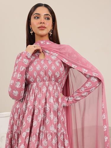 Image of Libas Printed Cotton A-Line Kurta With Churidar and Dupatta