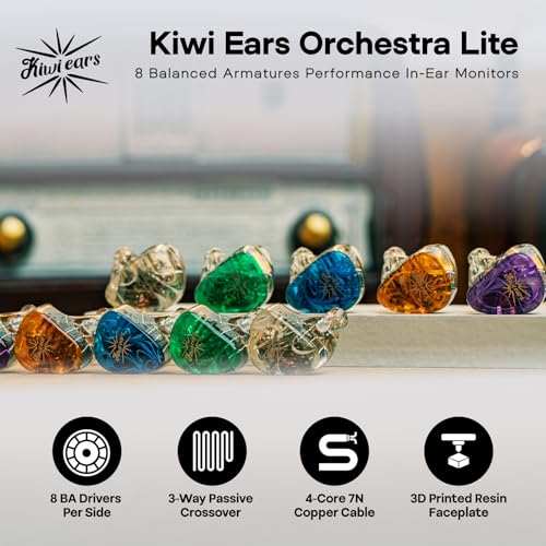 Image of Linsoul Kiwi Ears Orchestra Lite Performance Custom 8BA in-Ear Monitor IEM with Detachable 4-core 7N Oxygen-Free Copper OFC Cable, Handcrafts Faceplate for Audiophile Studio Musician (Purple)