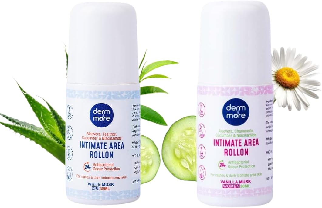 Couple's Combo Pack - Intimate & Underarm Roll-On Deodorant for Men & Women | Alcohol Free | Vanilla Musk & White Musk Fragrance | 50ml Each (Pack of 2)