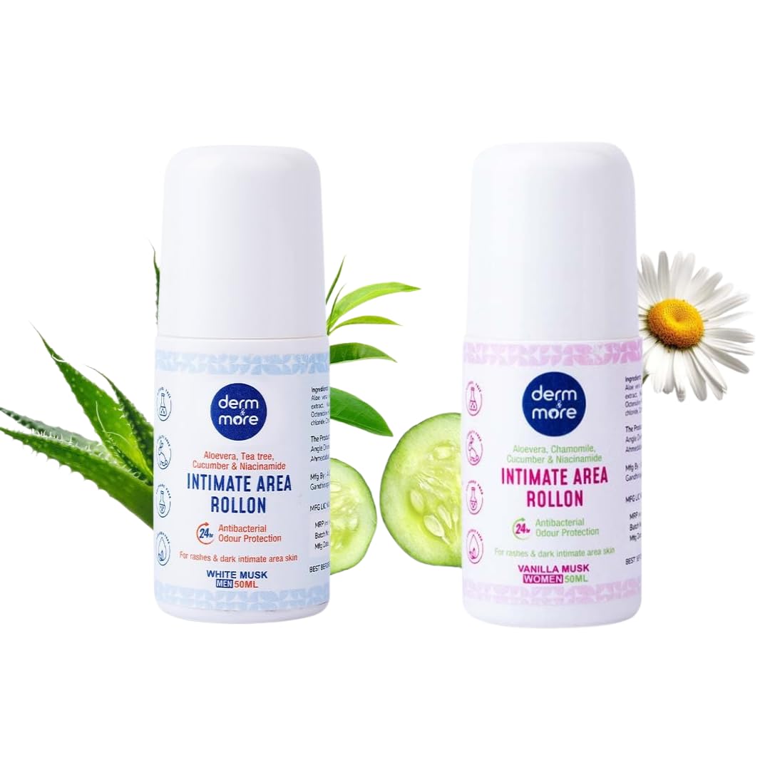Couple's Combo Pack - Intimate & Underarm Roll-On Deodorant for Men & Women | Alcohol Free | Vanilla Musk & White Musk Fragrance | 50ml Each (Pack of 2)