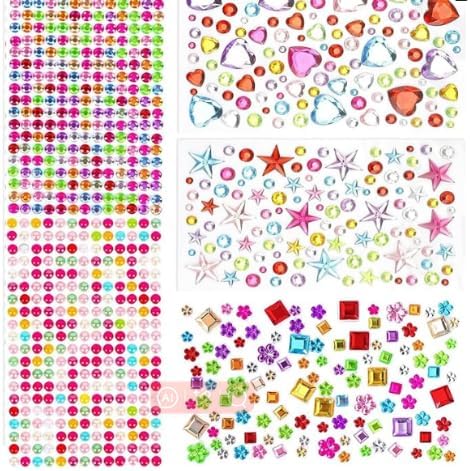 Amzboen 880 Pcs Gem Stickers, Rhinestones for Crafts, Self Adhesive Gems for Crafts, Jewel Stickers, Face Gems Jewels, Stick on Gems for Crafts DIY, Face Gems Makeup Assorted Shapes