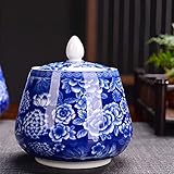 KOPYFANTAP Vorratsdose Keramik mit Deckel,Chinesischer-Stil Blaues und Weißes Porzellan Vorratsdose Luftdicht ,Teedose Kaffeedose Zuckerdose Vorratsgläser Gewürzdosen Lebensmittel Dosen,800ML