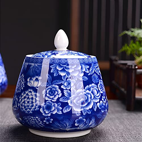 KOPYFANTAP Pot Ceramique Chinois Vintage avec Couvercle , Boîte de Conservation en Porcelaine Pour thé, Café, Bonbons, épices, Herbes -Cuisine et Décoration de la Maison ,800 ml Cover