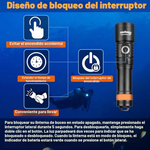 Linterna de buceo nocturna Orcatorch D710 para explorar fondos marinos oscuros a 492 pies 4