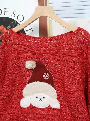 Image of Cakulo Womens Off Shoulder Ugly Christmas Sweater Top Fall Outfits Fashion 2025 Oversized Knit Crochet Sweaters Xmas Dog M