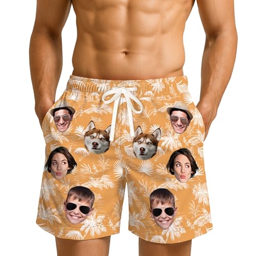 Custom Hawaiian Shorts for Men with Photo, Personalized Swim Trunks for Men, Custom Face Hawaiian Swim Trunks Mens