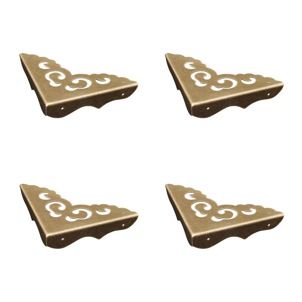 Tiazza 4Pcs Antique Brass Edge Corner Protectors Vintage Design Decorative Corner Braces for Wood Cabinet Furniture Jewelry Box (Side Length：2.56"/