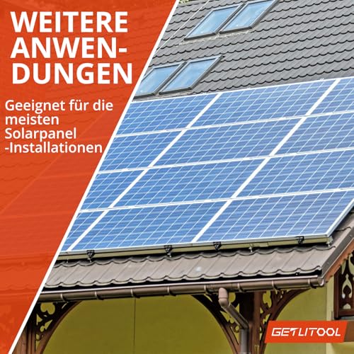 GETLITOOL Solarmodul Halterung, PV Halterung Montageset zur Montage 4 Module-12cm Alu Schiene, Verstellbare Klemme für 30-35MM Module, Solarpanel Halterung Flachdach Trapezblech Ziegeldach| Schwarz