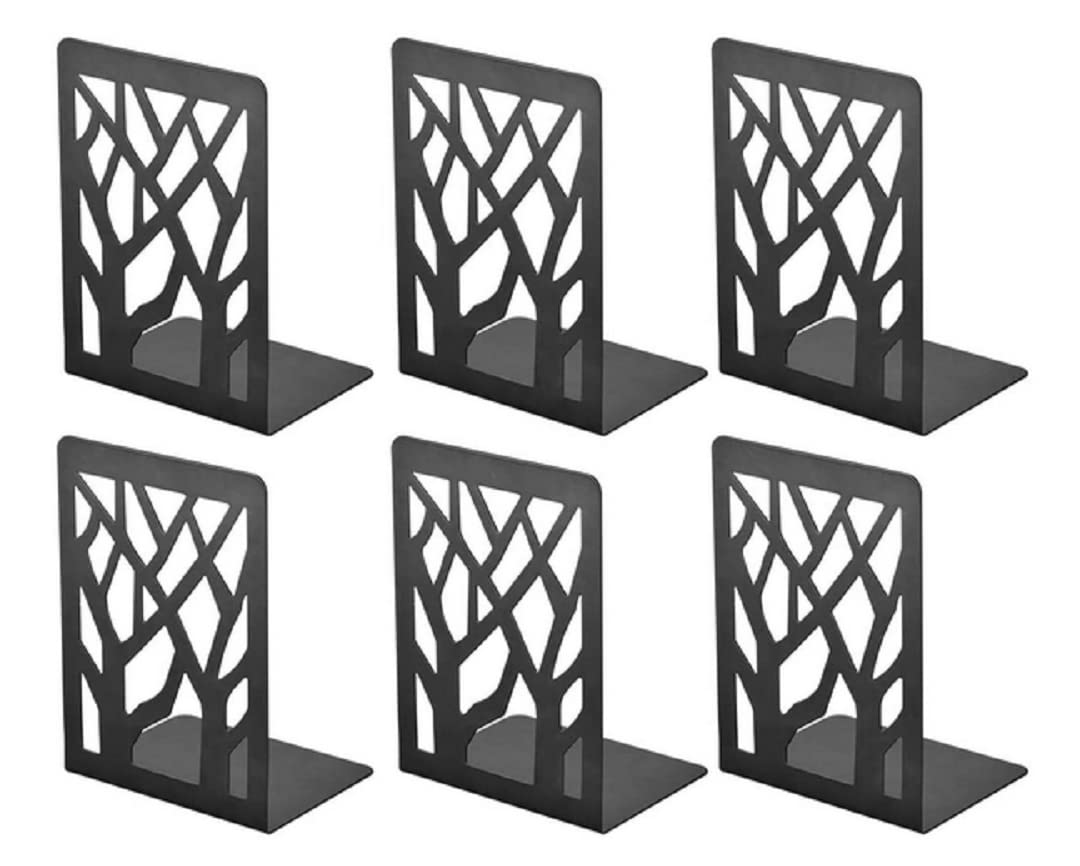 WENDIN 3 Pairs Tree Branches Book Ends Metal Nonskid Bookends Heavy Duty Bookshelves Organizer Office Book Ends for Shelves, Bookend, Book Ends for Heavy Books (Black-A)