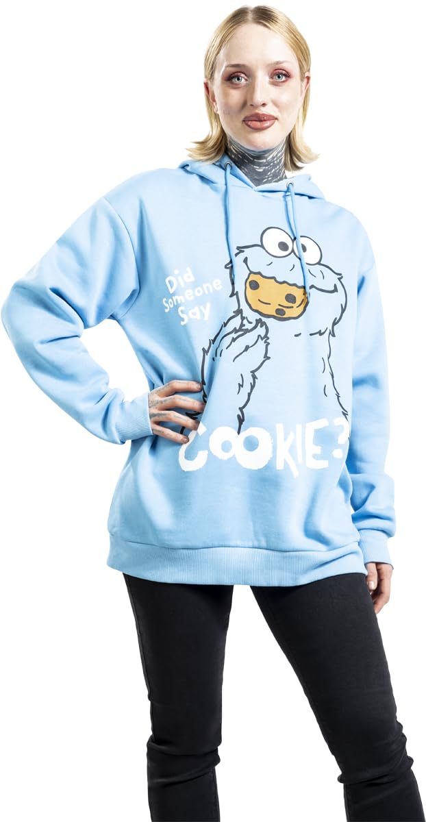 Sesame Street Cookie Monster - Did Someone Say Cookie?! - Oversize Donna Felpa con Cappuccio Blu