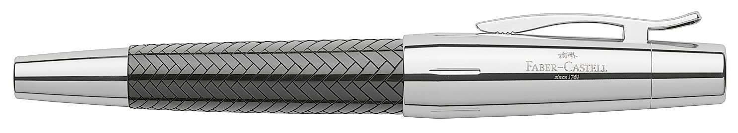 Faber-Castell 148240 - Stylo-plume parquet en résine précieuse e-motion, ressort: M, boîte cadeau incluse, couleur de la tige: noir/argent 1 Unité (Lot de 1)