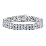 JINAO 2 Rows AAA Gold Silver Iced Out Tennis Bling Lab Simulated Diamond Bracelet 8“ (7'' Silver)
