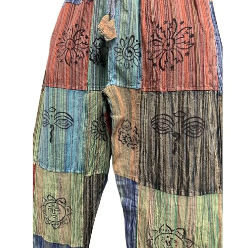 Mens Stonewashed Cotton Bohemian Vintage Yoga Ethnic Print Patchwork Harem Pants3