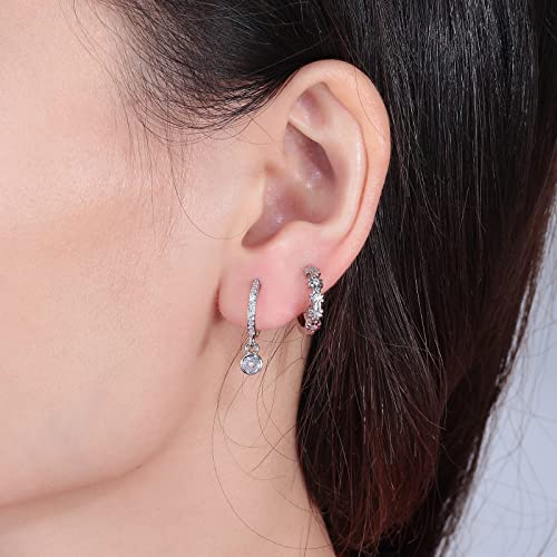 Cinily Huggie Hoop Earrings Sets For Women Hypoallergenic,2 Pairs Dainty Small Dangle Earrings White Cubic Zircon 14K White Gold Plated Lightweight Tiny Hoops For Girls Cartilage Sensitive Ears #TOP1