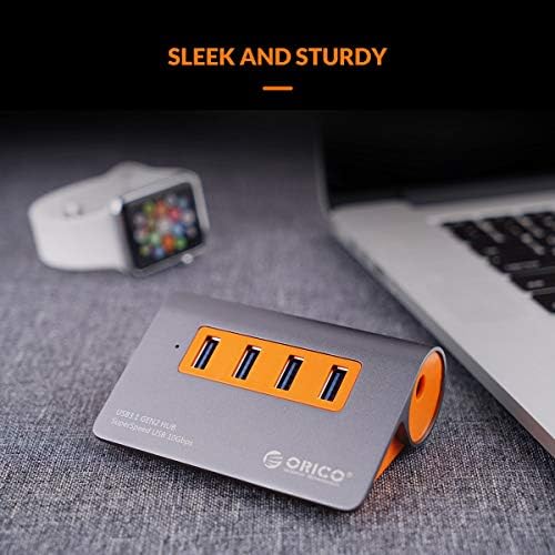 ORICO Powered USB 3.1 Hub, Aluminum 4 Ports USB Data Hub, 10Gbps Super Speed USB Splitter with 12V Power Adapter & 3.3FT Data Cable for Desktop PC, Laptop and More