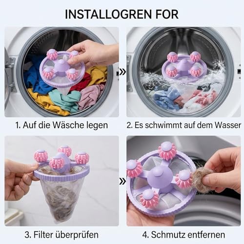 3 Stück Tierhaarentferner Waschmaschine, Effektive Entfernung von Fusselbälle Waschmaschine, Haarentfernung, Tierhaarentferner, Katzenhaarentferner, Haushalte mit Haustieren