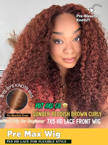 Image of Sunber Bye Bye Knots Glueless Lace Front Human Hair Wig Reddish Brown Curly
