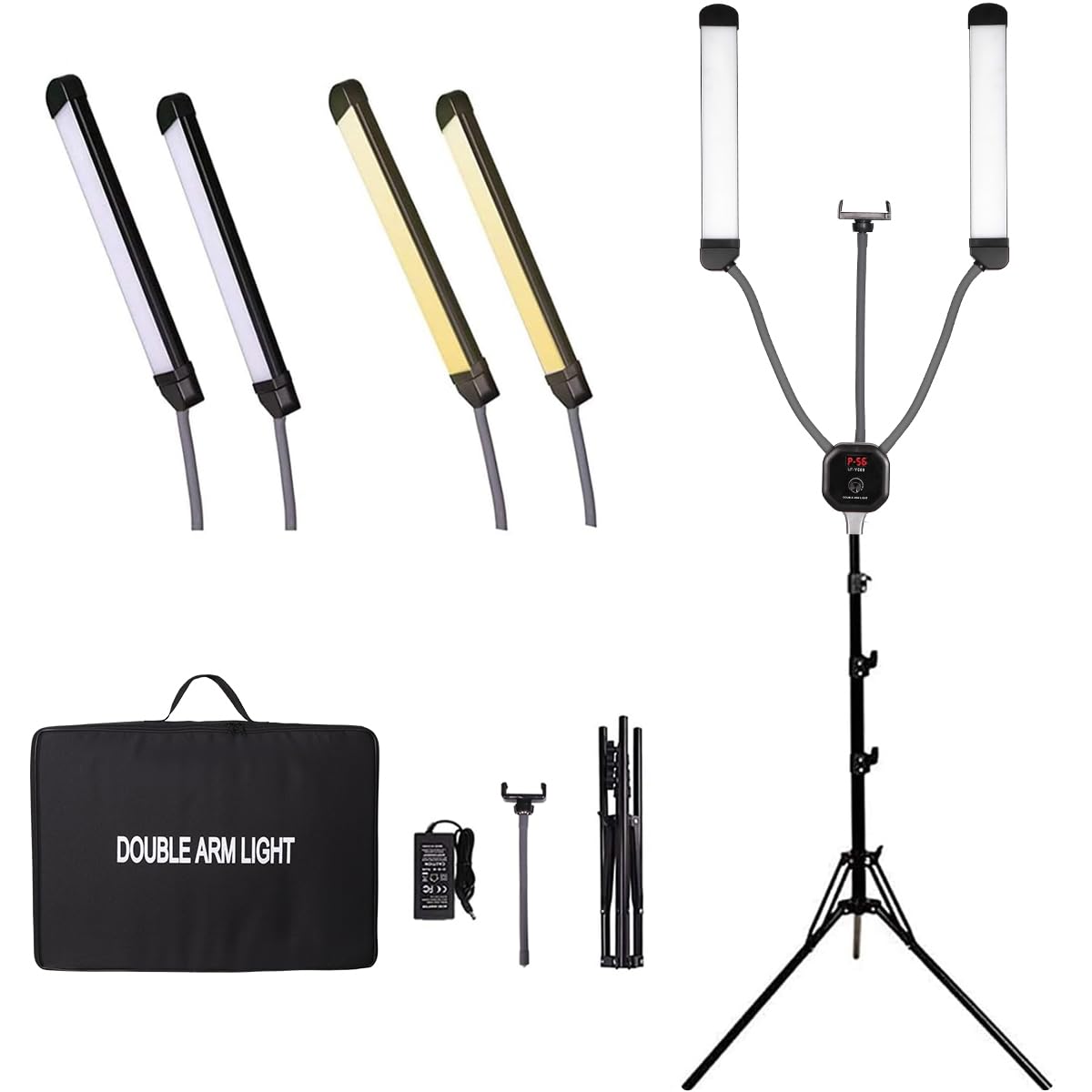 Luz LED 50W Doble Brazo con Trípode, Ajustable Brillo y Temperatura de Color para Maquillaje, Relleno de Luz, Extensiones de Pestañas, Tatuajes, Estética Facial, Fotografía/Video de Estudio