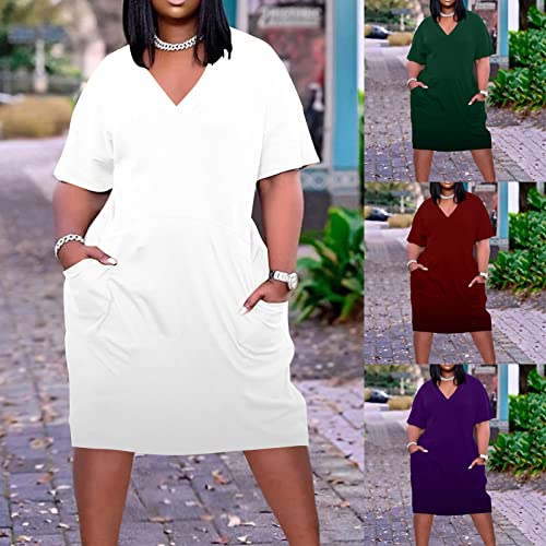 Wkishenl Plus Size Ethnic Style Dress For Women Casual Short Sleeve V Neck African Ethnic Style Summer Dresses With Pockets #TOP5
