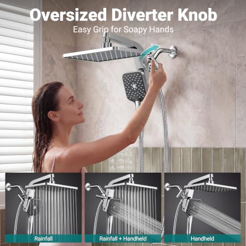 KOSNEW 12" Rainfall Shower Head & Handheld Combo (Chrome Polished) - image 4