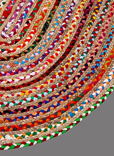 Kema Jute Cotton Multi Chindi Braid Rug 2X3' Feet, Multi Color, Hand Woven & Reversible For Living Room Kitchen Entryway Rug,Jute Burlap Cotton Rag Rug 24X36 Inch, Farmhouse Rag Rug, Rustic Rug #TOP4