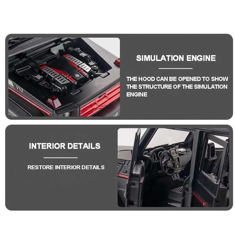 Image of Kids Model 1:32 AMG 4X4 Die Cast Metal Car Pull Back Action Opening Doors with Realistic Engine Sound Lights Toy Car Gift for Boys - Black