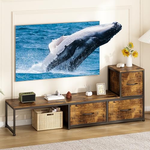 La Mejor Selección de Mesa para Tele los preferidos por los clientes. 43 Uzelia Mueble para TV de 65/55 Pulgadas, Mesa para TV con 3 Cajones de Tela, Distancia Ajustable, Centro de Entretenimiento,Mueble para Sala,Recámara(91-151CM) * 33CM * 57CM