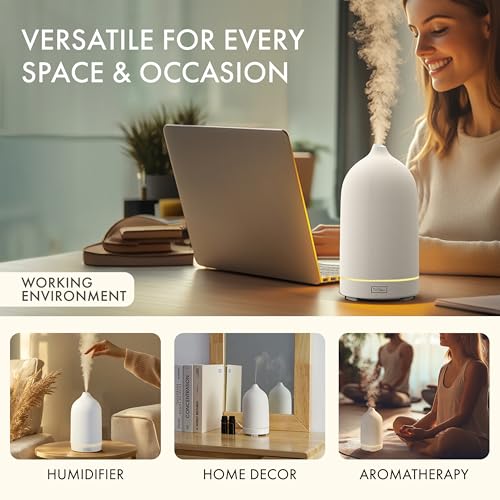 Ceramic Essential Oil Diffuser for Essential Oils Handcrafted Ultrasonic Humidifier 100ml Aromatherapy Diffuser Waterless Auto Shut-Off 4 Timing Set 7 Color Changing LED for Home Office - Image 6