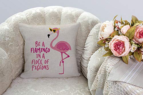 Ssoiu Quote Saying Decor Throw Pillow Covers Be A Flamingo In A Flock Of Pigeons With Motivational Quotes Cotton Linen Decorative Pillow Covers For Home Sofa Bed Room Pillowcase 18"X18" #TOP1
