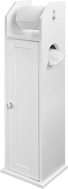 SoBuy FRG135-W, White Free Standing Wooden Bathroom Toilet Paper Roll Holder Storage Cabinet