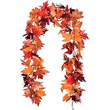 2 Pack Fall Maple Leaf Garland Artificial Maple Garland, Autumn Hanging Fall Leave Vines for Indoor Outdoor Wedding Thanksgiving Dinner Party Decor