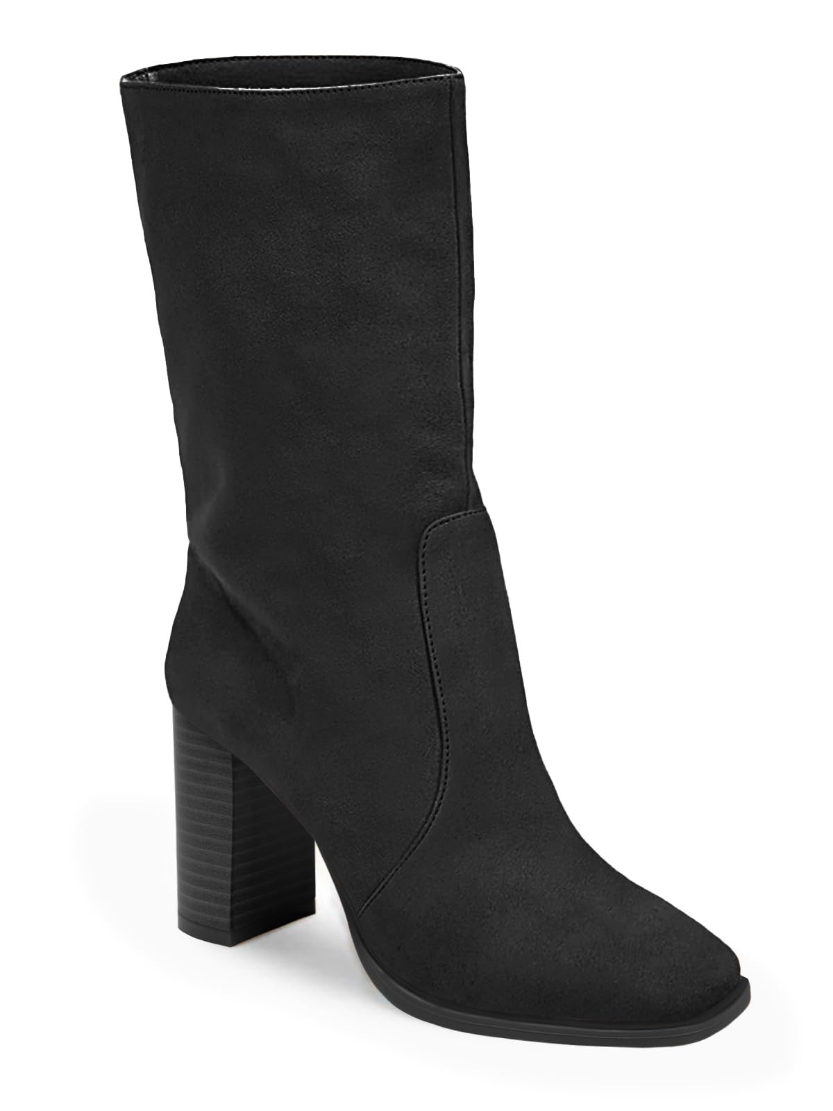 Juliet Holy Womens Mid-calf Boots Chunky Stacked Heel Square Toe Side Zipper Slip-on Suede Winter Booties