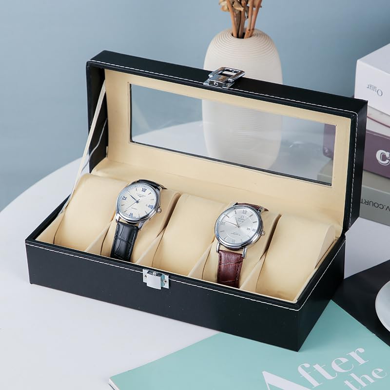 AADCART PU leather wrist watch box Watch Storage Case And Watch Organizer Display Collection Box With Transparent Glass For Mens & Womens Gift (5 Slot Watch Box) (B0CFFH9Q68) Amazon Price History, Amazon Price Tracker